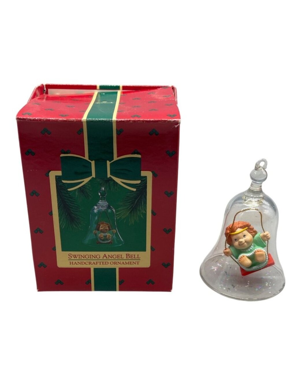 Hallmark Swinging Angel clear bell Christmas handcrafted ornament 1985 READ used